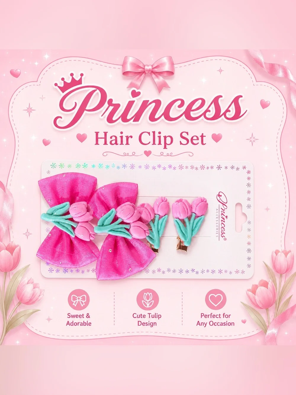 Princess Pink Tulip Hair Clip Set